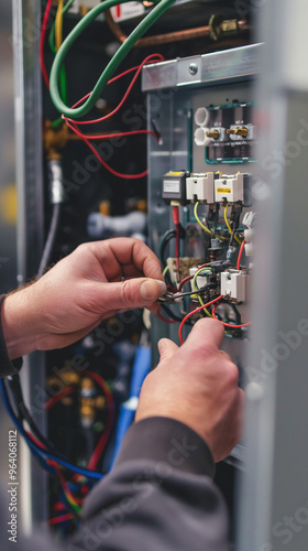 Technician Fixing Electrical Wiring in HVAC Unit