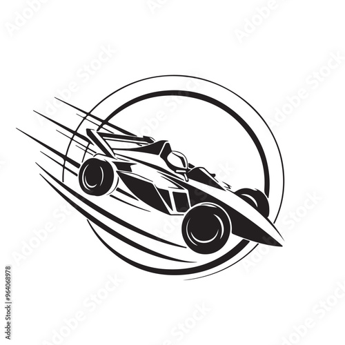 Logo design of Classic Formula Race Car Black White Stock Vector on white background