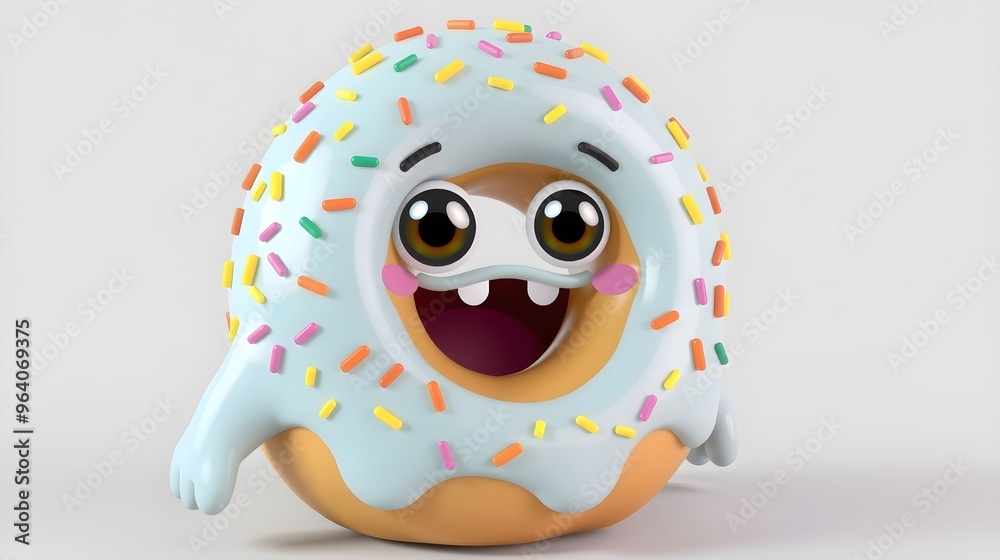 Obraz premium Sweet and Friendly: The Donut Monster with Sprinkle Hair