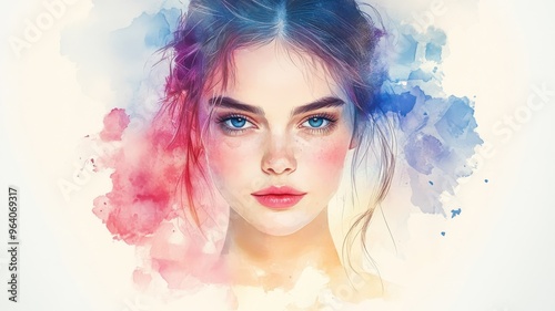 Soft watercolor style rendering of women with skin, showcasing blended hues and gradients.