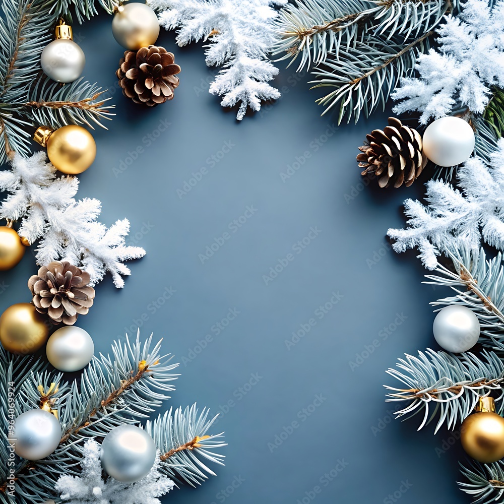 Happy New year. Greeting Card. Golden, silver and blue festive decorations and baubles. Ai Generated Happy New year. Greeting Card. Golden, silver and blue festive decorations and baubles. Ai Generated