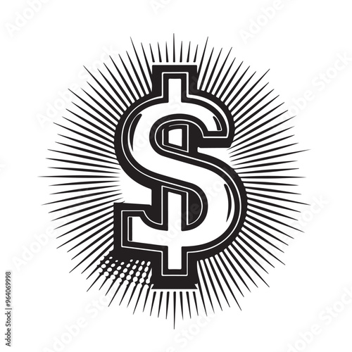 Black and white dollar sign. Dollar symbol vector on white