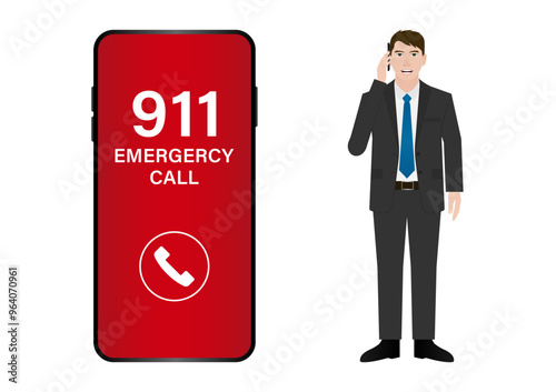 911 Emergency Call. Man Calling 911. Vector Illustration.