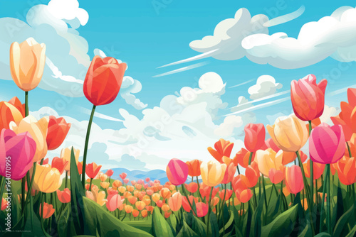 Vibrant tulip field landscape