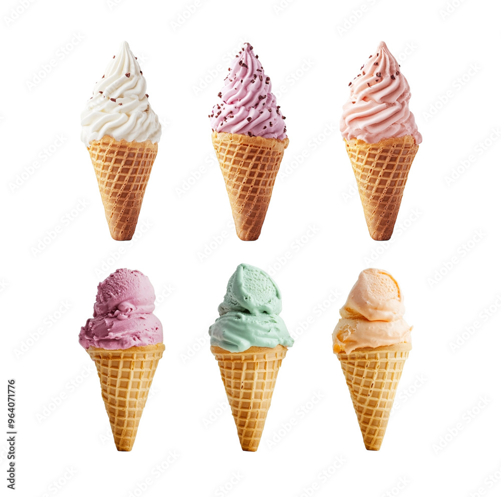 Ice cream cone with various flavors transparent background image Ice cream cone with various flavors transparent background image