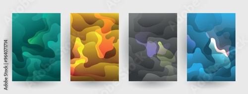 Modern abstract covers set, Modern colorful wave liquid flow poster. Cool gradient shapes composition, vector covers design.	
