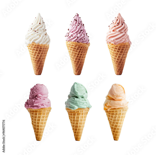 Ice cream cone with various flavors transparent background image