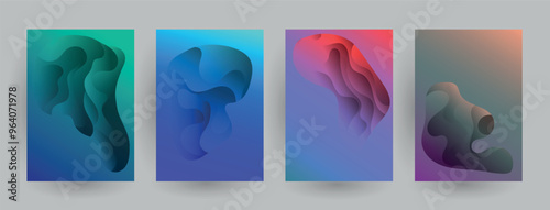 Modern abstract covers set, Modern colorful wave liquid flow poster. Cool gradient shapes composition, vector covers design.	