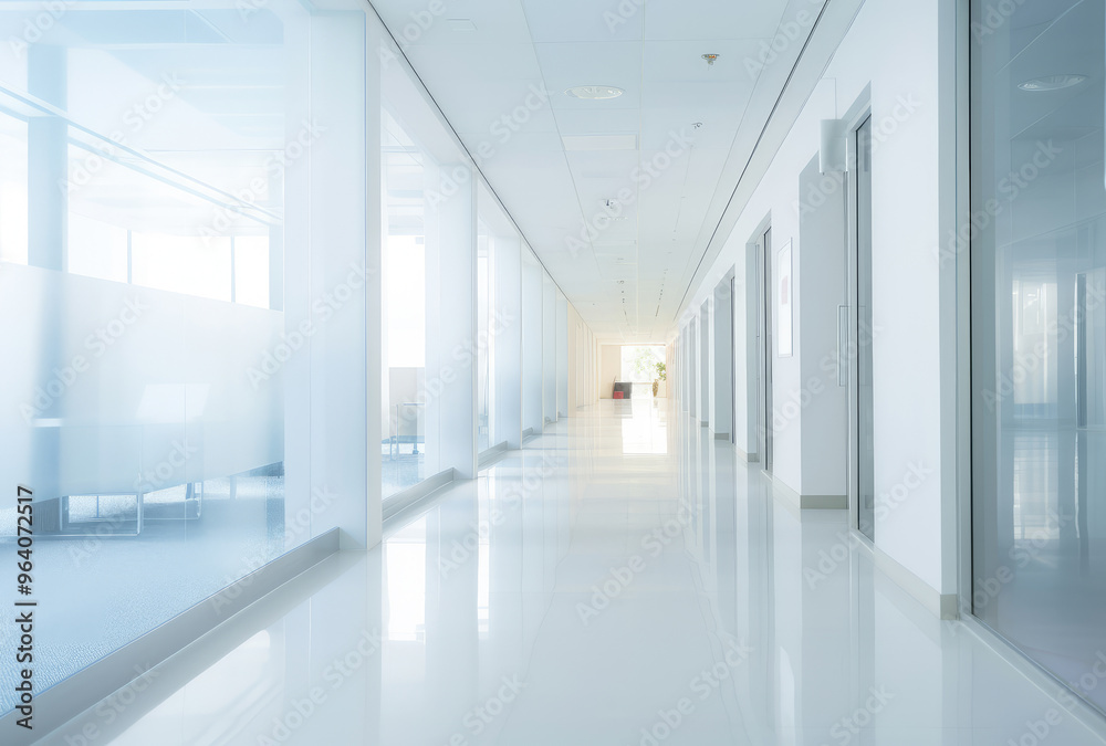 Fototapeta premium Bright Modern Office Corridor with Sunlight