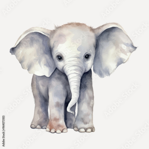 Adorable watercolor baby elephant illustration.