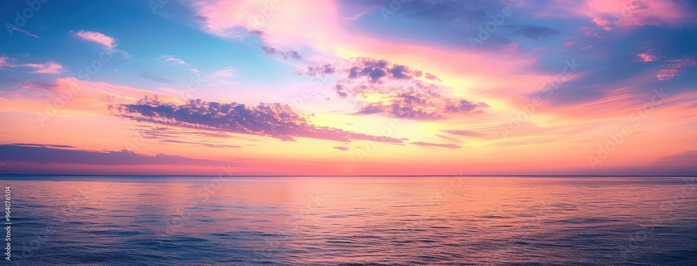 Fototapeta premium Tranquil Sunset Over Calm Ocean Panorama