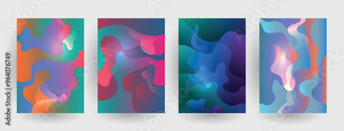 Modern abstract covers set, Modern colorful wave liquid flow poster. Cool gradient shapes composition, vector covers design.	