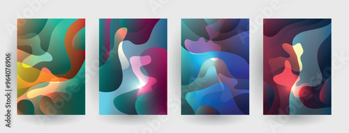 Modern abstract covers set, Modern colorful wave liquid flow poster. Cool gradient shapes composition, vector covers design.	