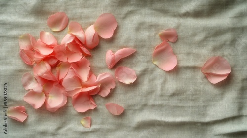 Pink rose petals on fabric, soft and