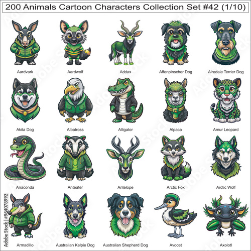 Animals Cartoon Characters Collection Set of 200 Isolated Animals Part 1