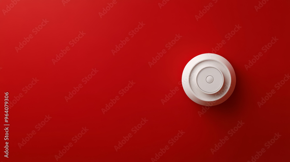 Fire detector on vibrant red wall, showcasing modern design for safety and alert systems. Fire detector on vibrant red wall, showcasing modern design for safety and alert systems.