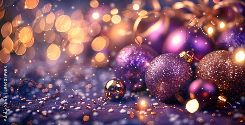 Celebration of happy new year 2025 with purple dynamic background, with golden small lights, ribbon, small balls. Generative AI. Celebration of happy new year 2025 with purple dynamic background, with golden small lights, ribbon, small balls. Generative AI.