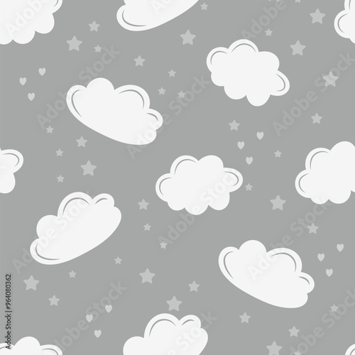 Baby Seamless pattern with clouds. Clouds and stars cute Childish texture for texture fabric, textile, apparel, wallpaper. Vector illustration