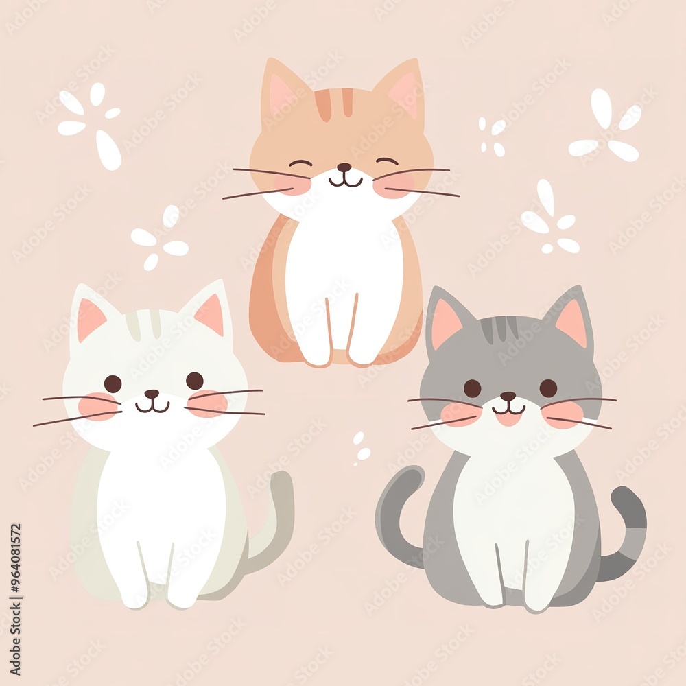 Obraz premium Adorable Trio of Cartoon Cats with Colorful Background - Cute Animal Art
