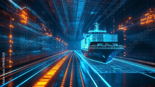 futuristic shipping road hologram photo