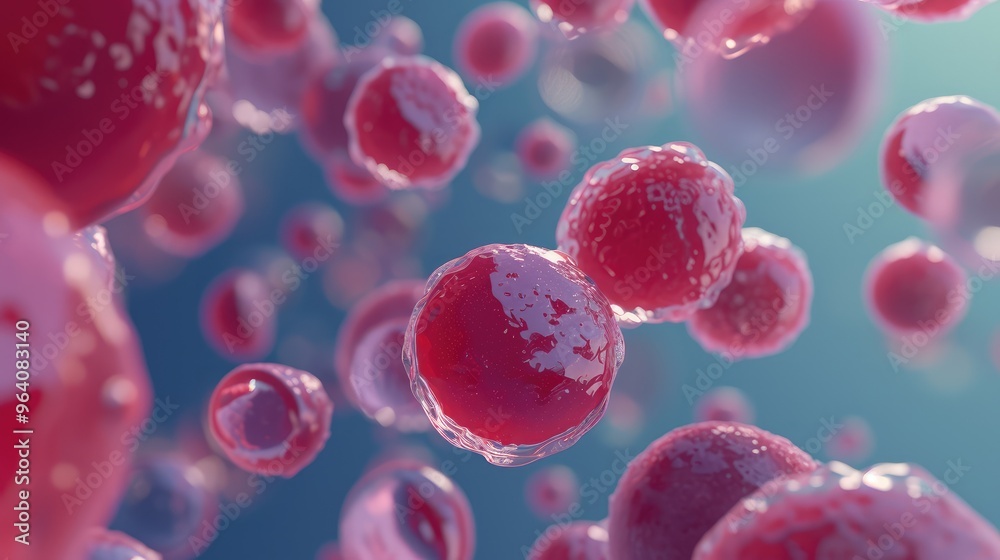 Abstract Red Blood Cells in Blue Background