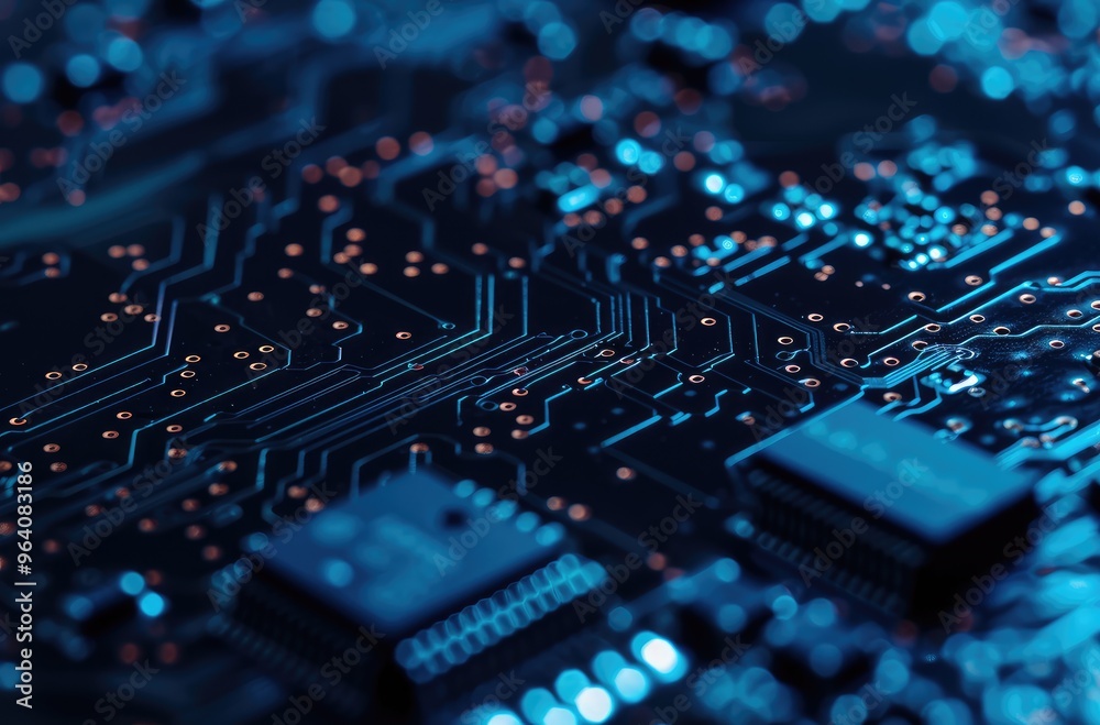 Close-up View of Blue Circuit Board Technology Close-up View of Blue Circuit Board Technology