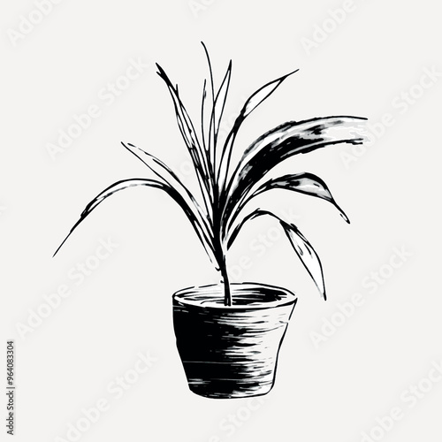 Monochrome potted plant illustration