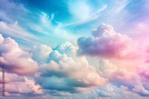 Colorful sky with fluffy clouds and dreamlike atmosphere at dusk