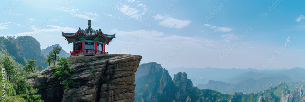 Fototapeta premium Serene Traditional Pavilion on a Cliff Edge