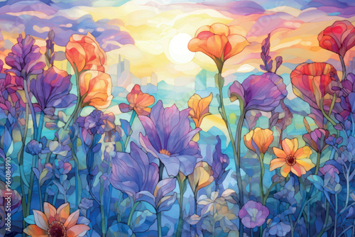 Vibrant floral stained glass art