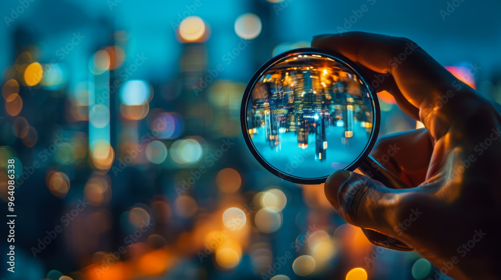 A hand holds a magnifying glass, focusing on a vibrant map filled with geographical features and details. A hand holds a magnifying glass, focusing on a vibrant map filled with geographical features and details.