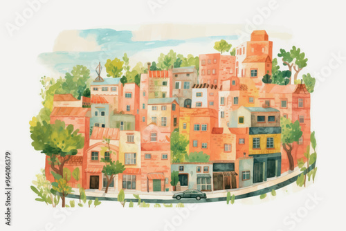 Colorful urban hillside painting