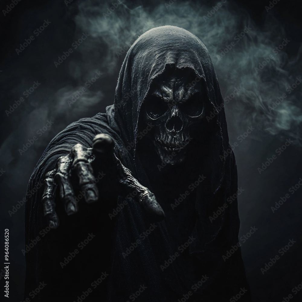 Grim Reaper Skull Face Smoke Dark Figure Halloween Horror Grim Reaper Skull Face Smoke Dark Figure Halloween Horror