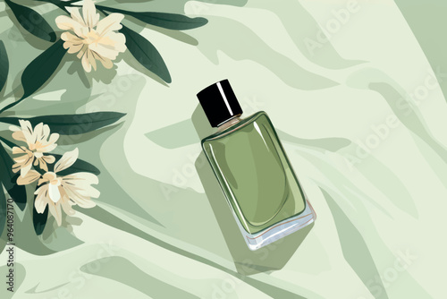 Elegant green perfume bottle illustration