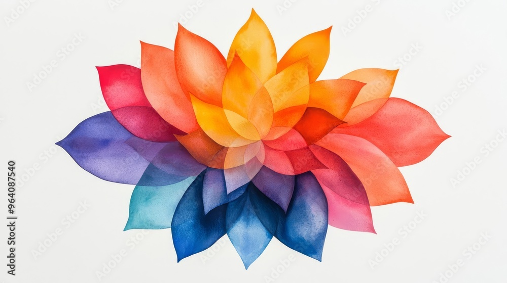 Fototapeta premium Floral mandala, geometric structure with abstract watercolor swirls