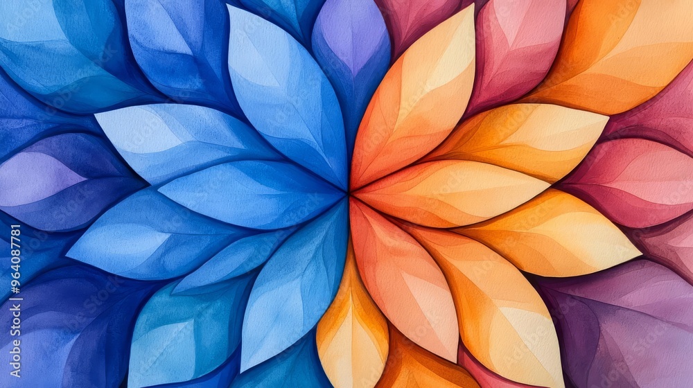 custom made wallpaper toronto digitalFloral mandala, intricate petals with geometric symmetry, abstract watercolor style