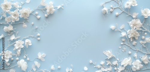 Elegant White Flowers Frame on Soft Blue