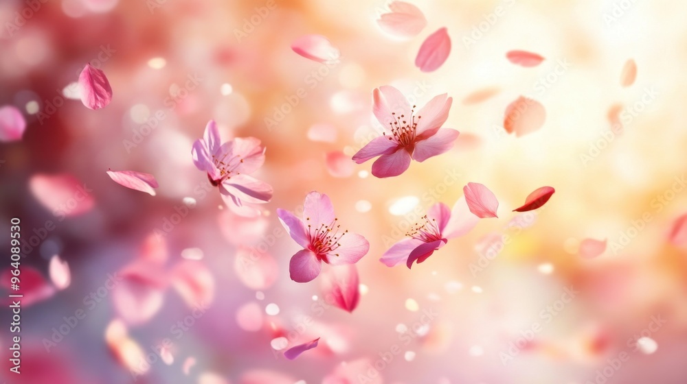Cherry petals swirling gracefully in a colorful spring breeze, set against a soft, blurred background for a delicate effect. Cherry petals swirling gracefully in a colorful spring breeze, set against a soft, blurred background for a delicate effect.