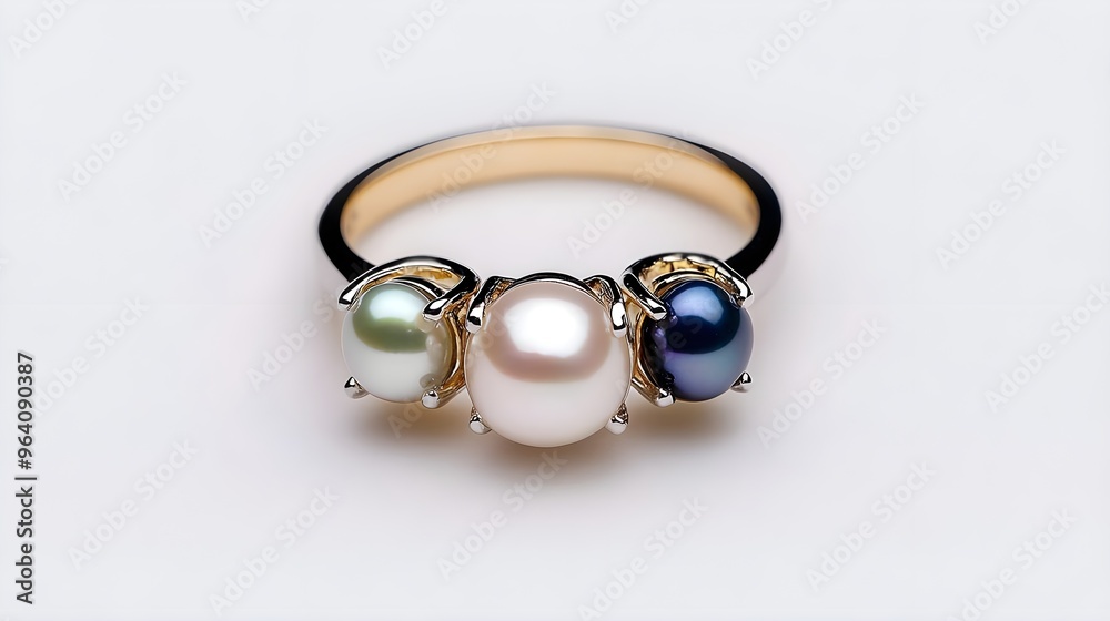 Elegant Pearl Ring with White and Black Pearls Elegant Pearl Ring with White and Black Pearls
