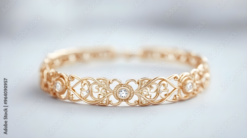 Gold Bracelet with Diamonds, Elegant Jewelry