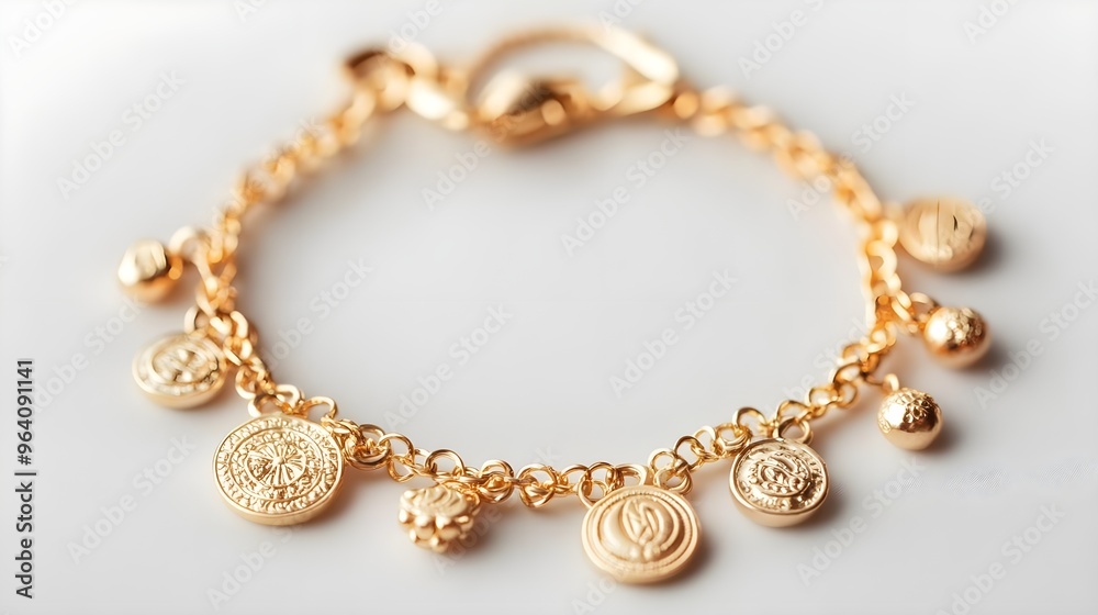 Gold Chain Bracelet with Coin Charms, Luxury Jewelry Gold Chain Bracelet with Coin Charms, Luxury Jewelry