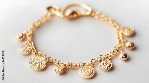 Gold Chain Bracelet with Coin Charms, Luxury Jewelry