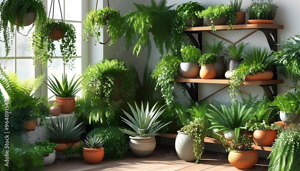 Set up an indoor garden with real potted plants like ferns, succulents, and ivy Set up an indoor garden with real potted plants like ferns, succulents, and ivy