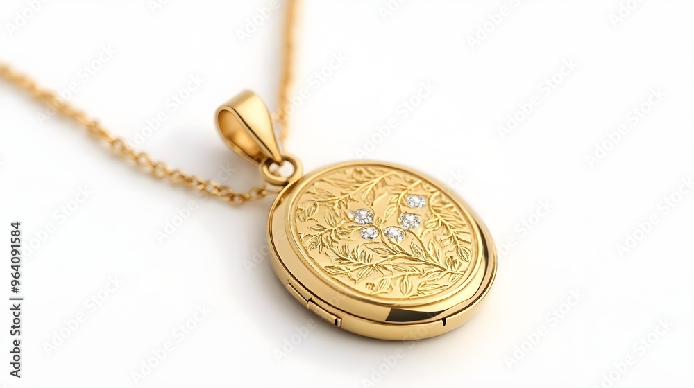 Gold Locket Necklace with Diamond Accents Gold Locket Necklace with Diamond Accents