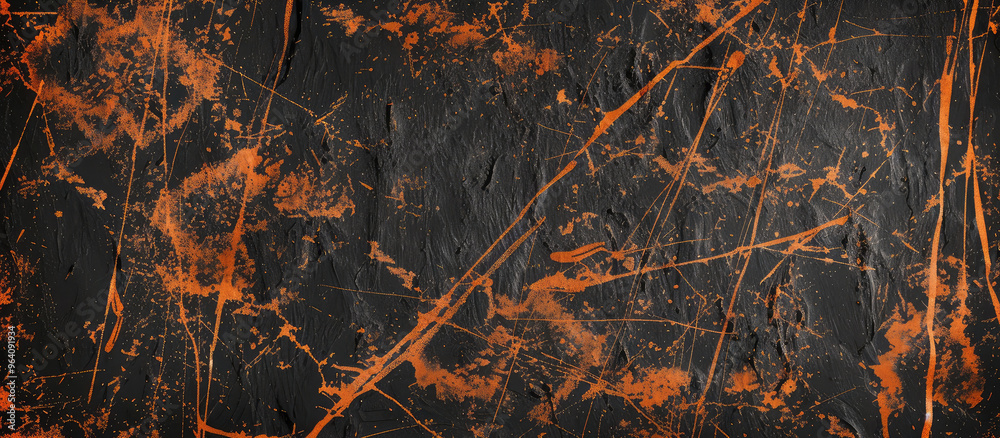 Fotografie Dark Grunge Texture with Orange Splatter Design