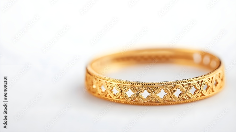Gold Ring with Intricate Design on White Background Gold Ring with Intricate Design on White Background