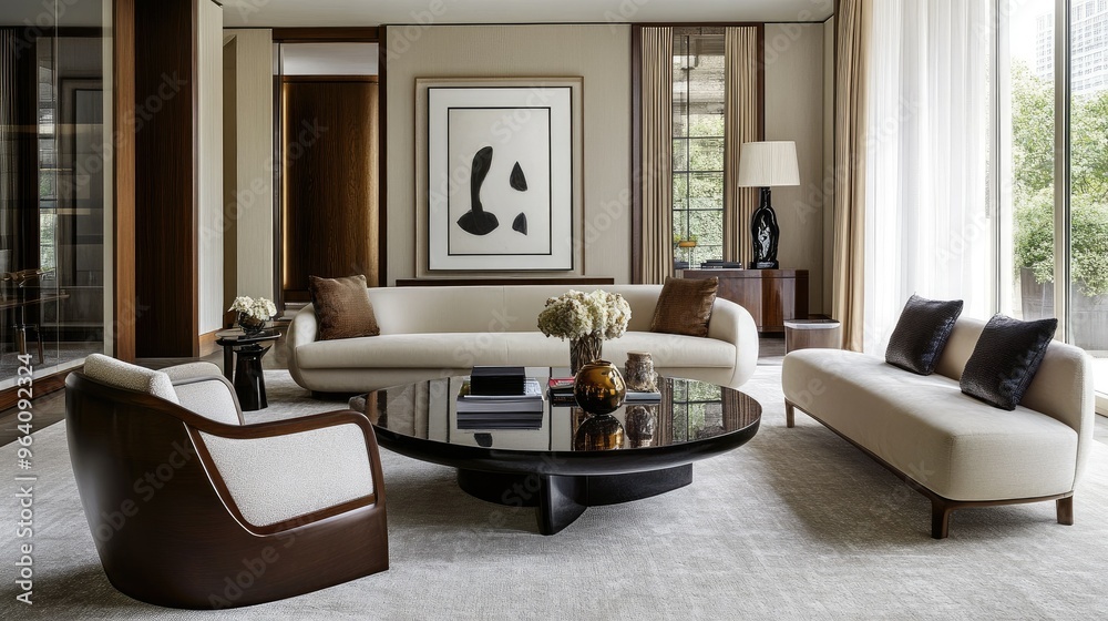 Modern living room with clean lines and neutral colors Modern living room with clean lines and neutral colors