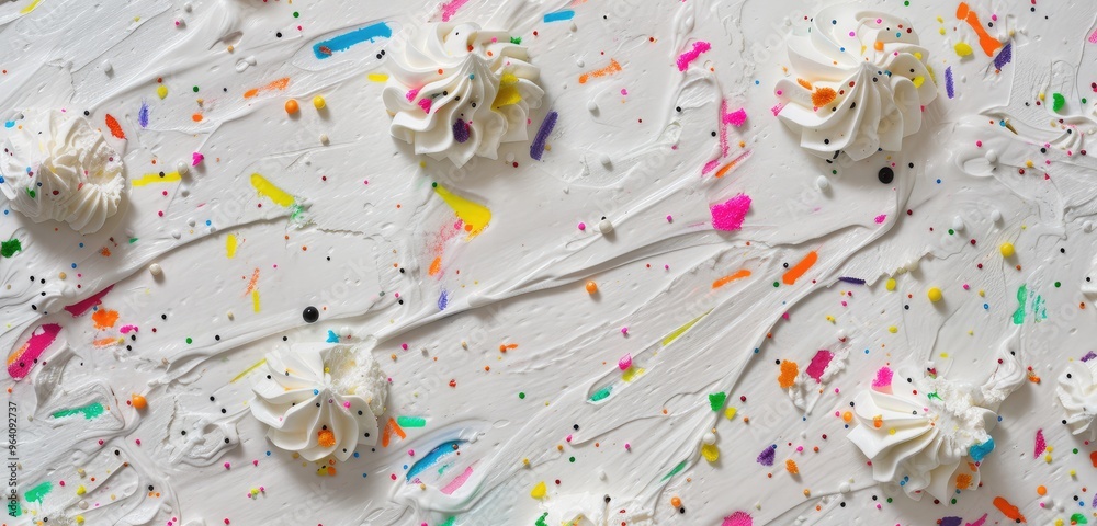 Colorful Sprinkles on Whipped Cream Background
