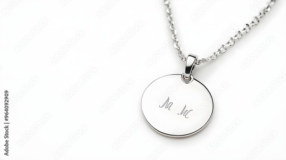 Silver Necklace with Initials Pendant - Jewelry Close-Up Silver Necklace with Initials Pendant - Jewelry Close-Up