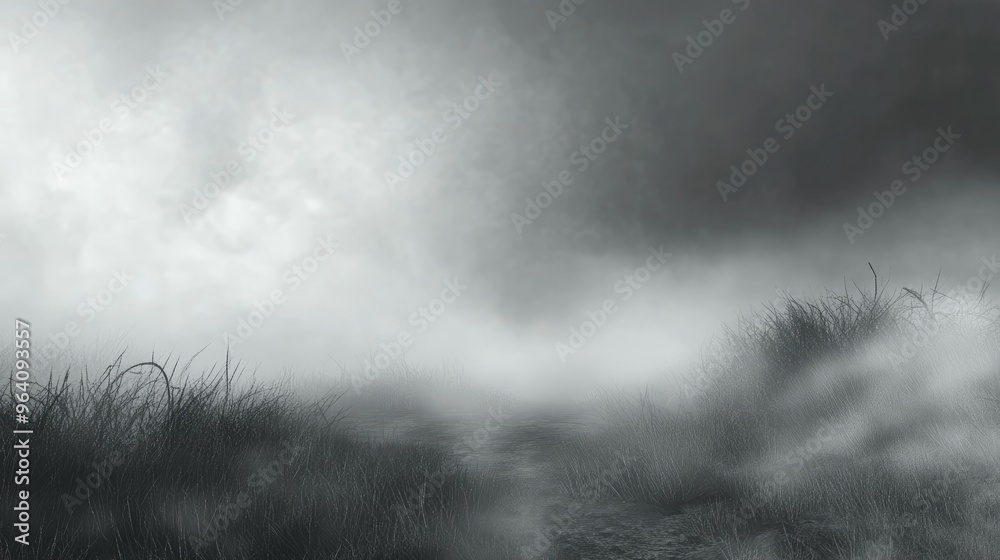 Ominous fog rolling over desolate landscape Ominous fog rolling over desolate landscape